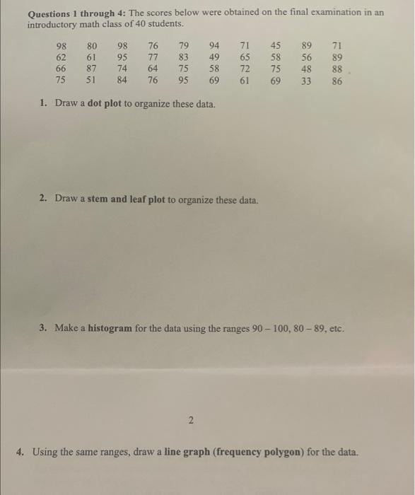 Solved Questions 1 Through 4: The Scores Below Were Obtained | Chegg.com