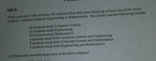 Solved Part A From a survey of 100 students, 96 indicated | Chegg.com