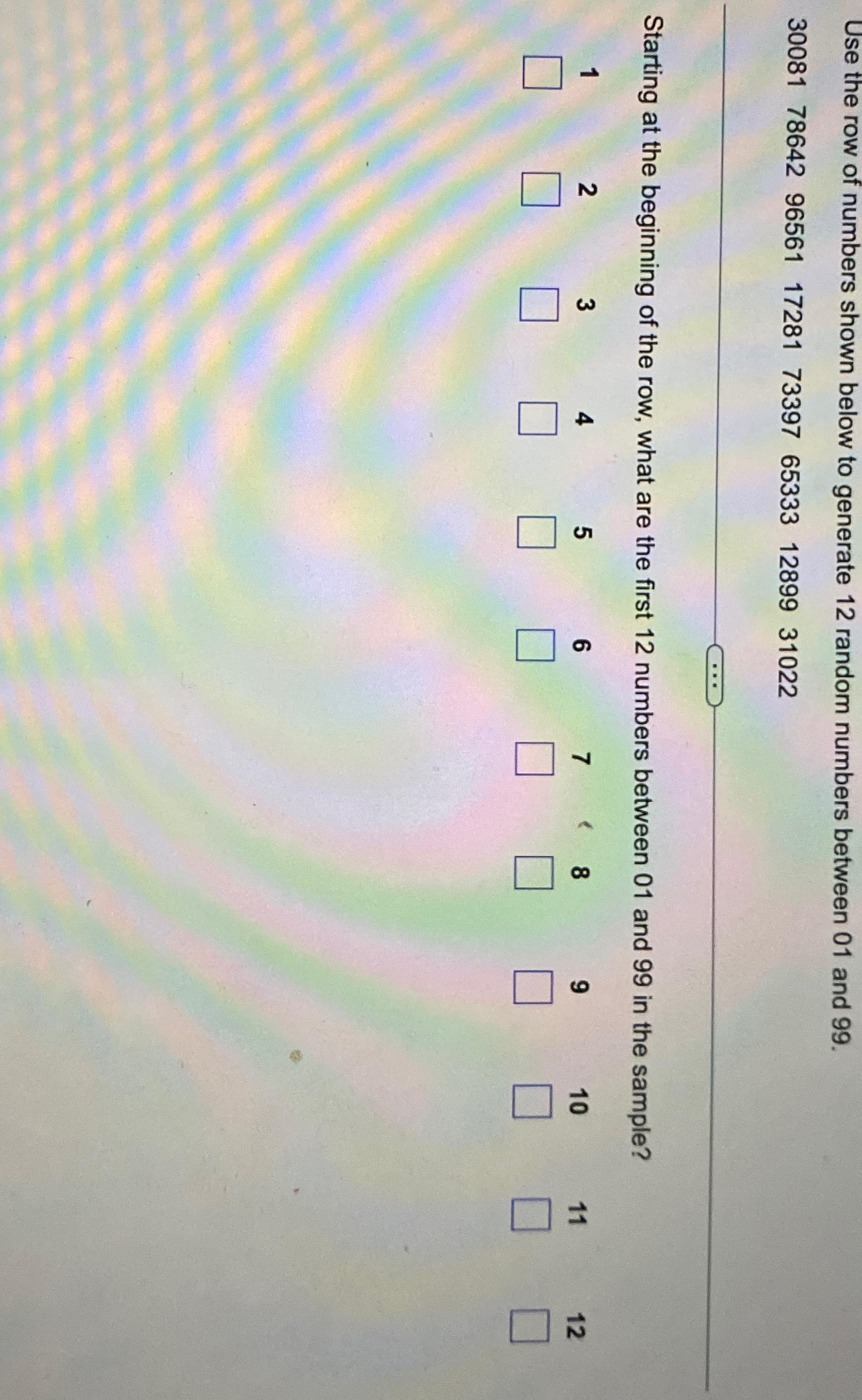 Solved Use the row of numbers shown below to generate 12 | Chegg.com