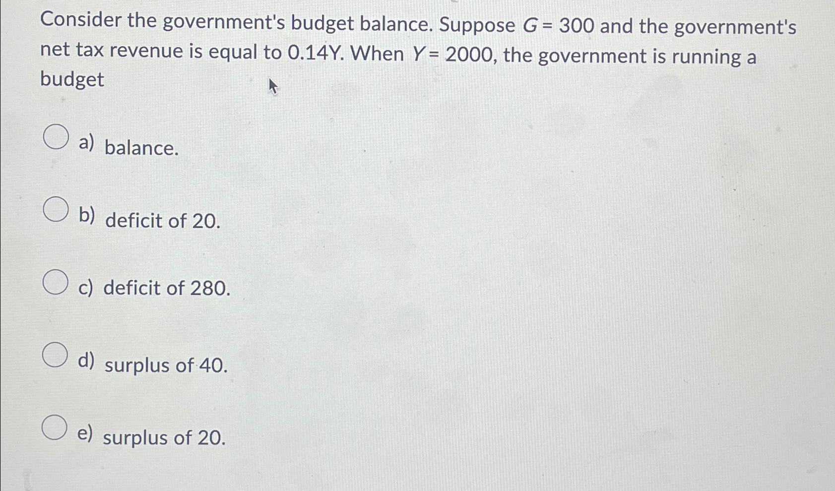 Solved Consider the government's budget balance. Suppose | Chegg.com