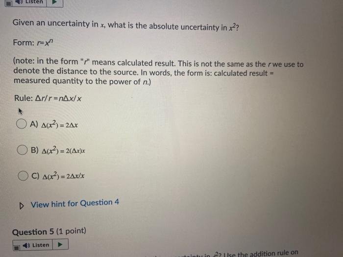 Solved Listen Given an uncertainty in x, what is the | Chegg.com