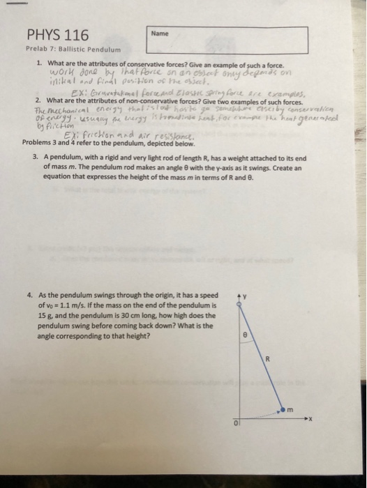Solved PHYS 116 Name Prelab 7: Ballistic Pendulum 1. What | Chegg.com