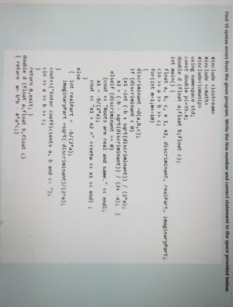 Solved Find 10 syntax errors from the given program. Write | Chegg.com