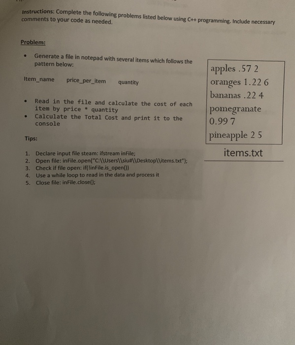 Solved Instructions: Complete the following problems listed | Chegg.com