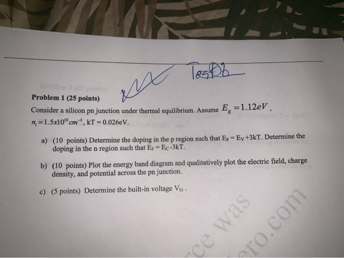 Solved Problem 1 (25 points) Consider a silicon pn junction | Chegg.com
