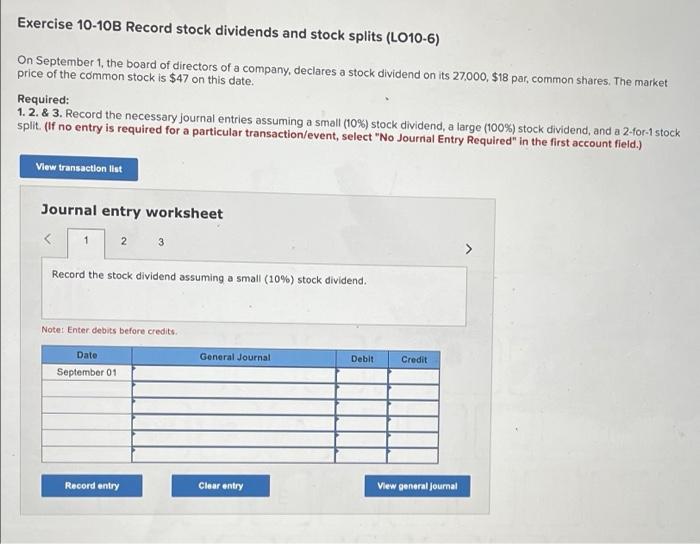 Solved Exercise 10-10B Record Stock Dividends And Stock | Chegg.com