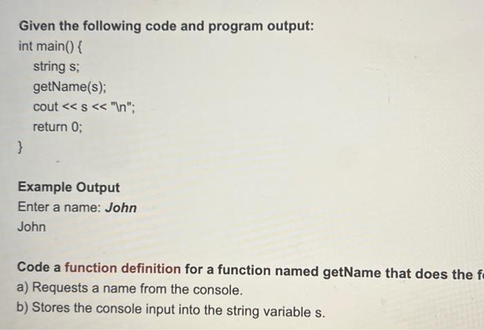 Solved Given the following code and program output: int | Chegg.com