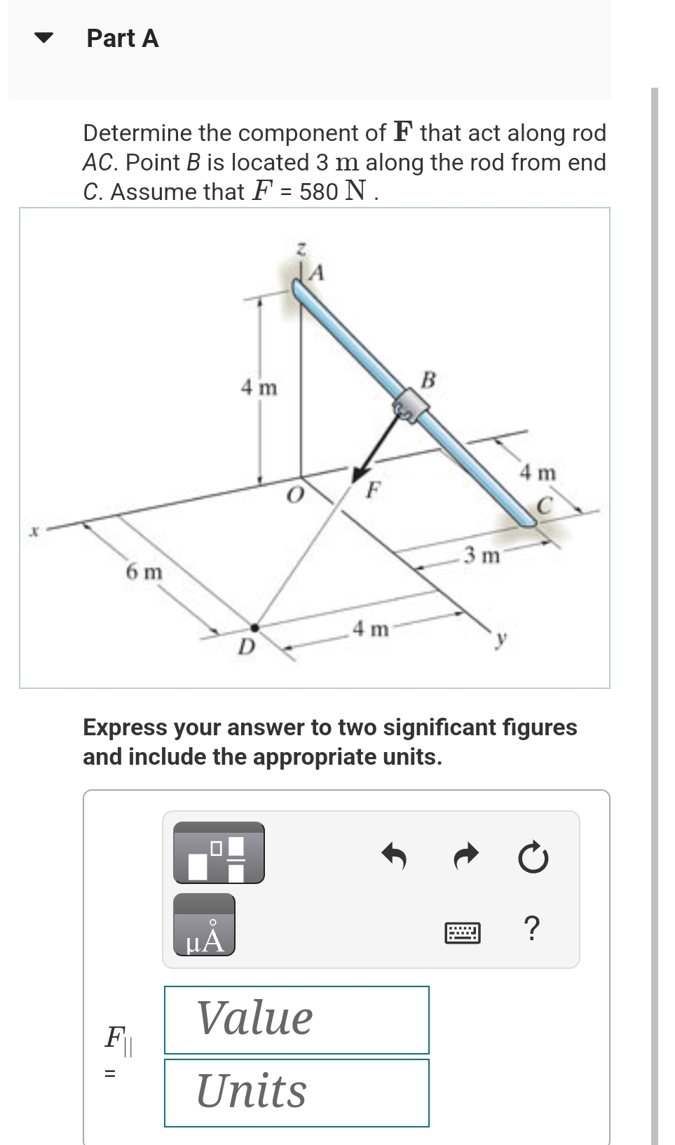 Part ADetermine the component of F ﻿that act along | Chegg.com