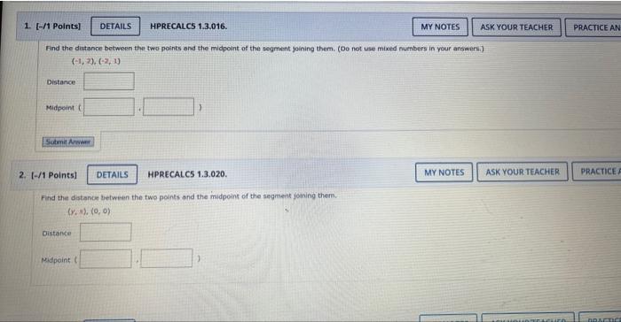 Solved Find the distance between the two points and the | Chegg.com