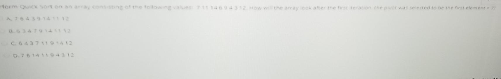 Solved perform quick sort on an array consisting of the | Chegg.com
