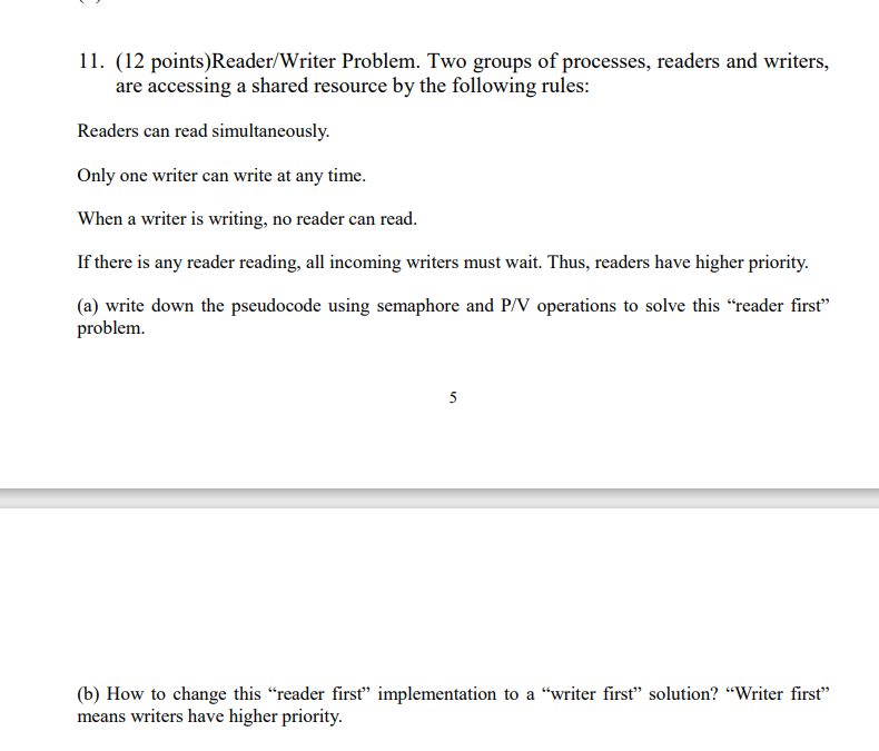 Solved 11. (12 points)Reader/Writer Problem. Two groups of | Chegg.com