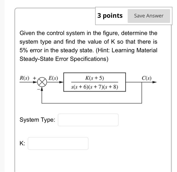 Solved Given the control system in the figure, determine the | Chegg.com