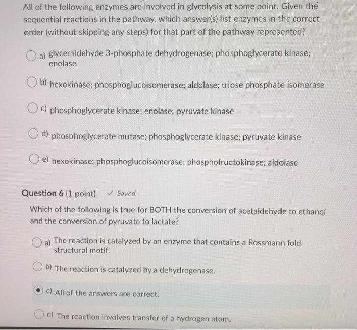 Solved All of the following enzymes are involved in | Chegg.com