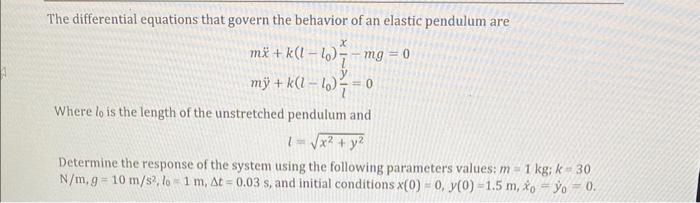 elastic pendulum are Where l0 is the length of the | Chegg.com