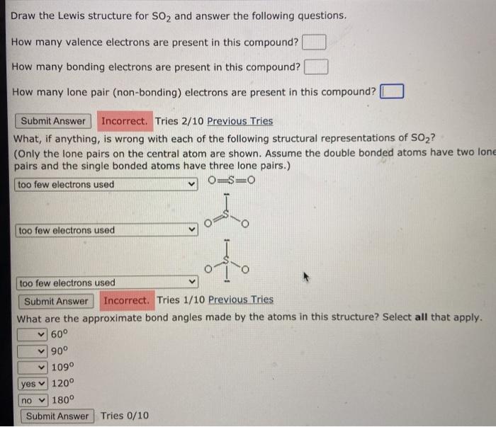 Solved Draw The Lewis Structure For So2 And Answer The