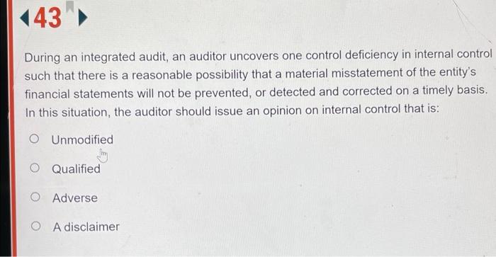 Solved 43 During An Integrated Audit, An Auditor Uncovers | Chegg.com