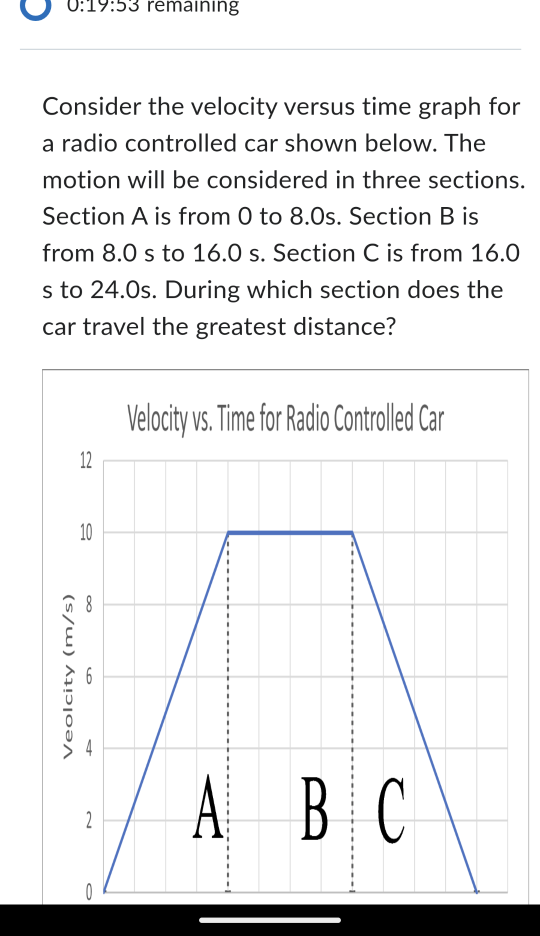 Solved Consider the velocity versus time graph for a radio | Chegg.com