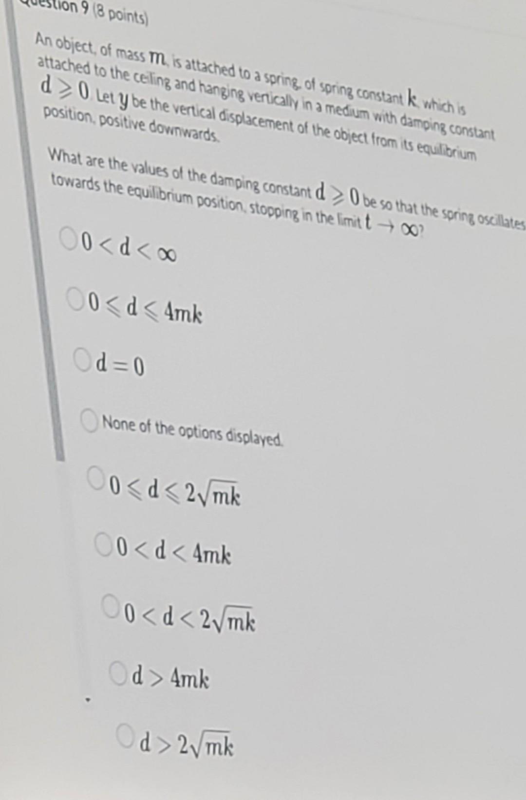 Solved 9 18 points) An object, of mass m is attached to a | Chegg.com