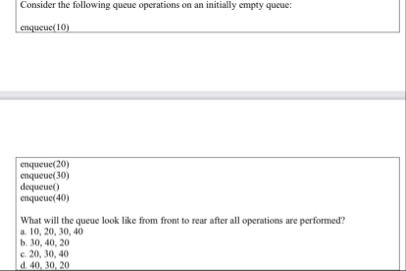 Solved Consider the following queue operations on an | Chegg.com