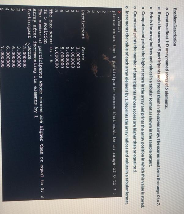 Solved Problem Description o Creates a float 1-D array named | Chegg.com