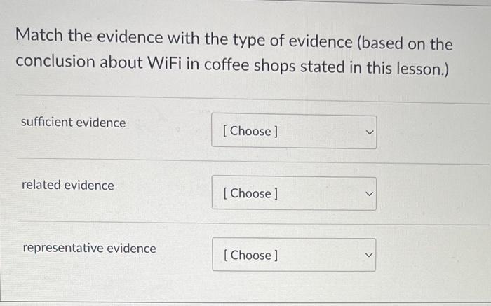 Match the evidence with the type of evidence (based | Chegg.com
