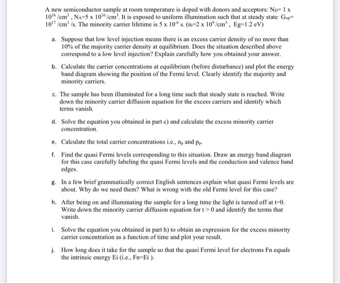 A New Semiconductor Sample At Room Temperature Is Chegg Com