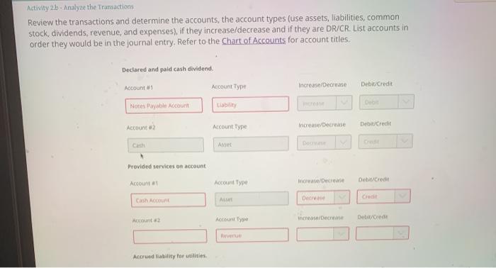 Solved Activity 2 b - Analyze the Transactions Review the | Chegg.com