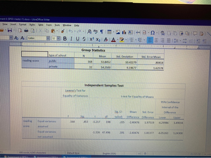 Solved Independent-Samples t-Test This analysis is looking | Chegg.com