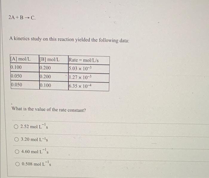 Solved 2A + BC. A Kinetics Study On This Reaction Yielded | Chegg.com