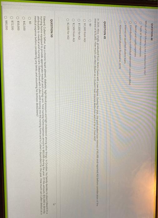 Solved QUESTION 48 Which of the following is not a deduction | Chegg.com