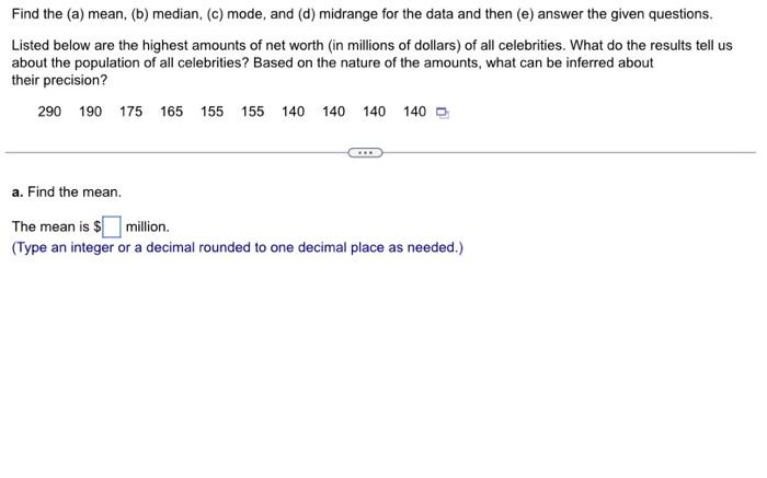 Solved Find The (a) Mean, (b) Median, (c) Mode, And (d) | Chegg.com