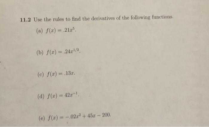 Solved 11.2 Use the rules to find the derivatives of the | Chegg.com