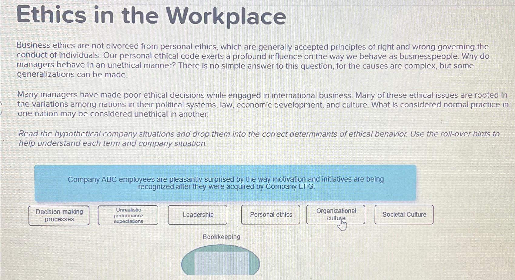 Solved Ethics in the WorkplaceBusiness ethics are not | Chegg.com