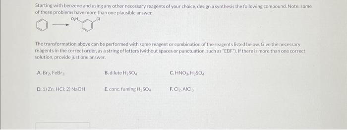 Solved Starting With Benzene And Using Any Other Necessary | Chegg.com