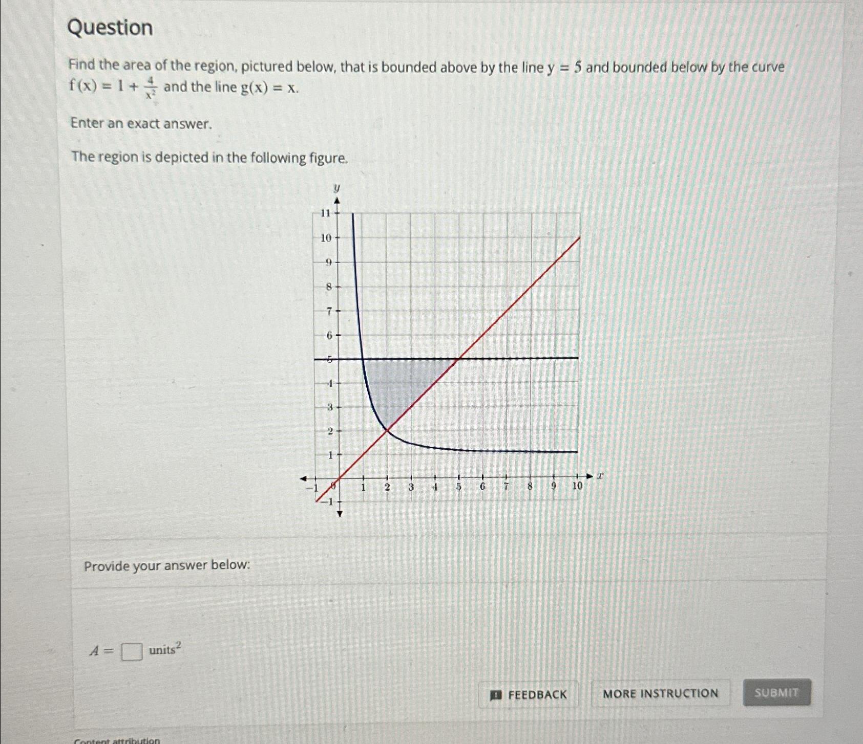 Solved QuestionFind the area of the region, pictured below, | Chegg.com