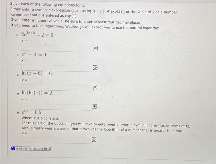 Solved Solve each of the following equations for x. Either | Chegg.com