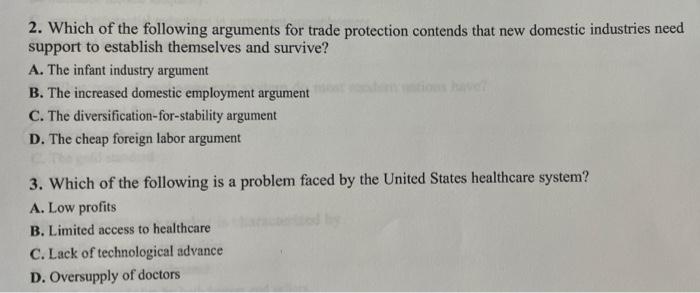 Solved 2. Which of the following arguments for trade | Chegg.com