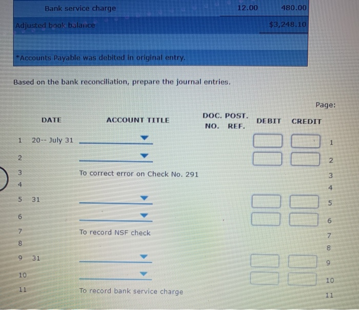 Solved Prepare Journal Entries for Bank Reconciliation | Chegg.com