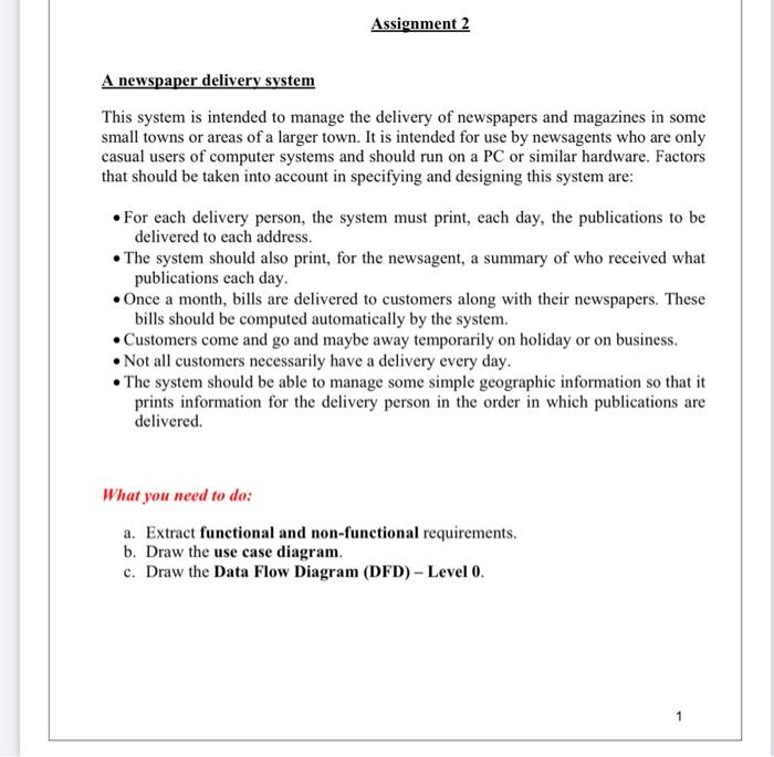 Solved A newspaper delivery system This system is intended | Chegg.com