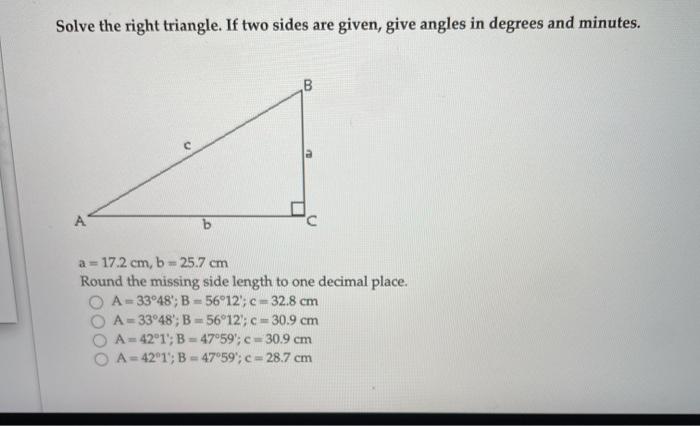 Solved Solve the right triangle. If two sides are given Chegg