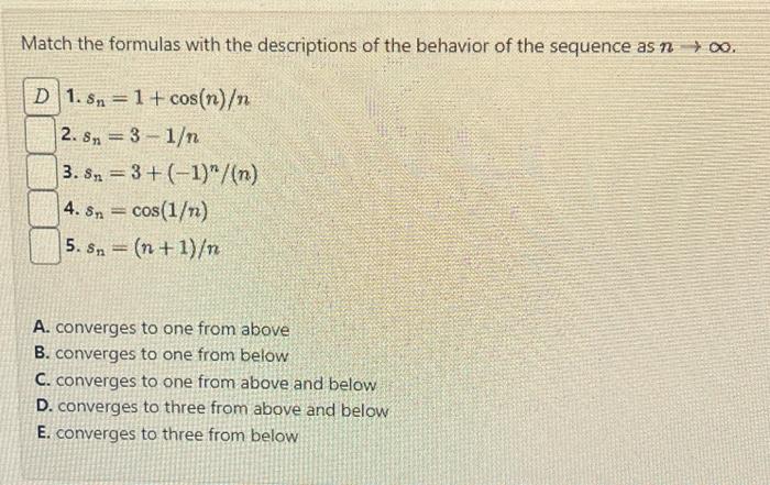 Solved Match the formulas with the descriptions of the | Chegg.com