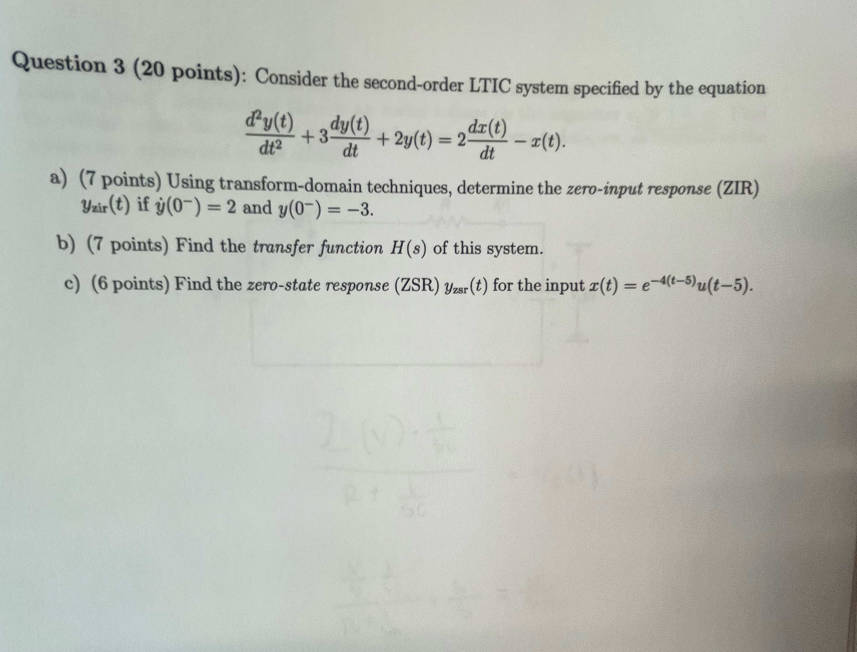 Solved Question 3 ( 20 ﻿points): Consider the second-order | Chegg.com