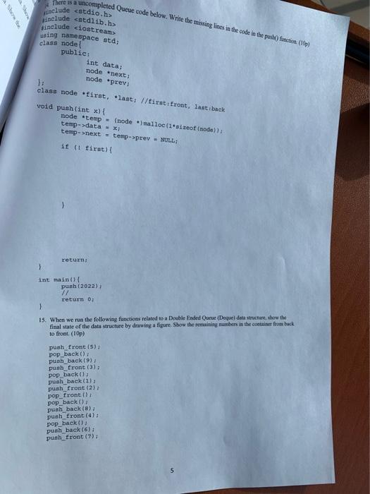 Solved There is a uncompleted Queue code below. Write the | Chegg.com