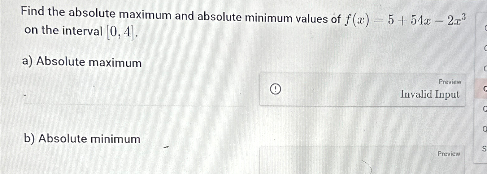 Solved Find the absolute maximum and absolute minimum values | Chegg.com