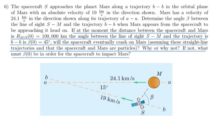 6) The spacecraft S approaches the planet Mars along | Chegg.com