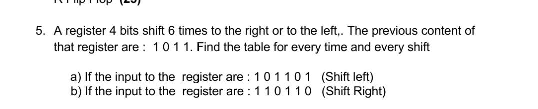 Solved 5. A register 4 bits shift 6 times to the right or to | Chegg.com