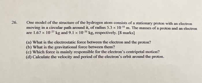 Solved One model of the structure of the hydrogen atom | Chegg.com