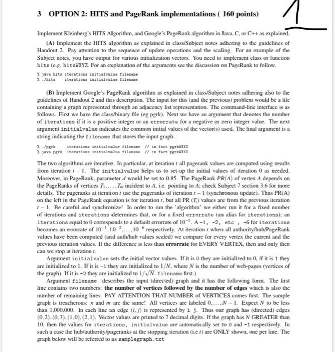 3 OPTION 2: HITS and PageRank implementations ( 160 | Chegg.com