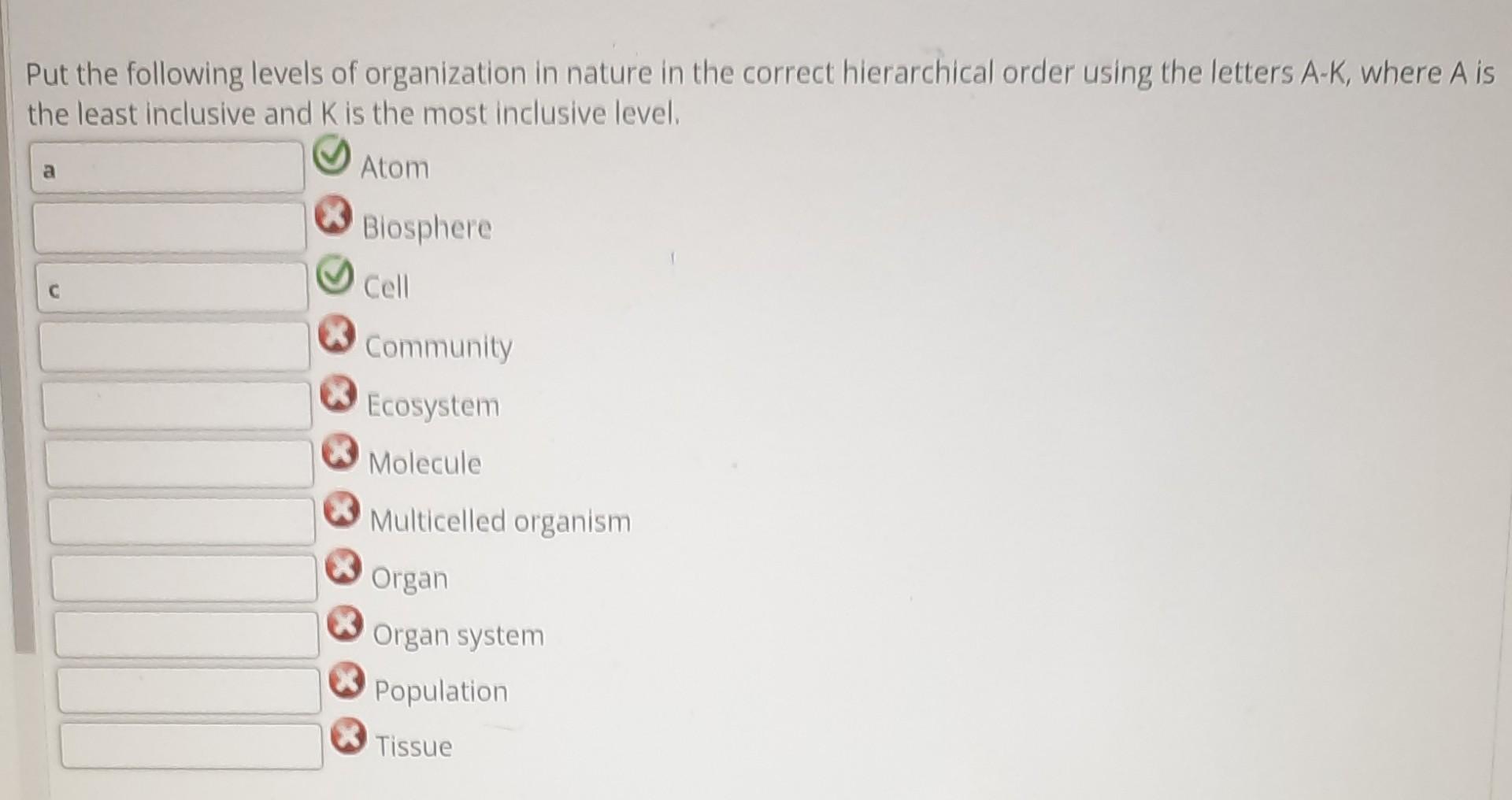 Solved Put the following levels of organization in nature in | Chegg.com