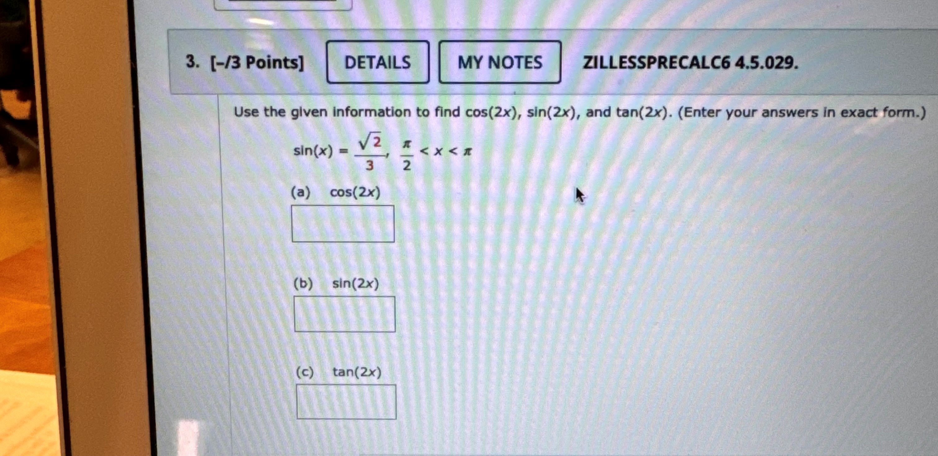 Solved Use the given information to find cos(2x),sin(2x), | Chegg.com